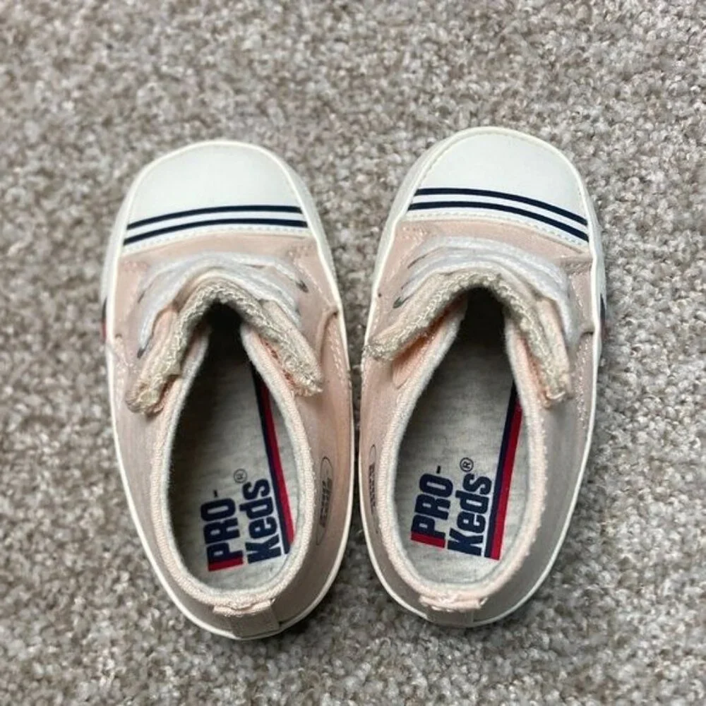 Pro-Keds Infant Canvas High-Top Sneakers Pink/White With Striped Soles